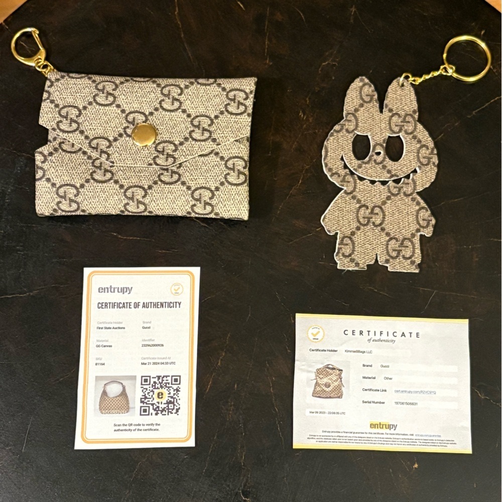 Labubu Keychain & Card Holder Made From Upcycled Gucci Bags With COA